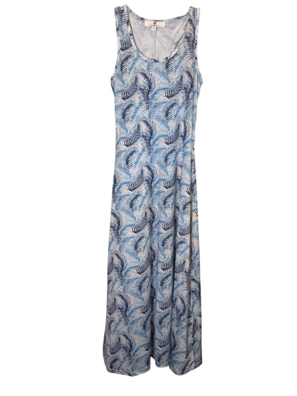 Jean Pierre Klifa Sleeveless Racerback Blue Palm-Print Maxi Dress sz XS